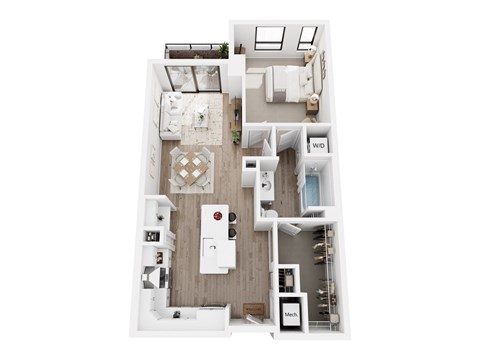 Floor plan for 1 bed, 1 bath, 785 sqft